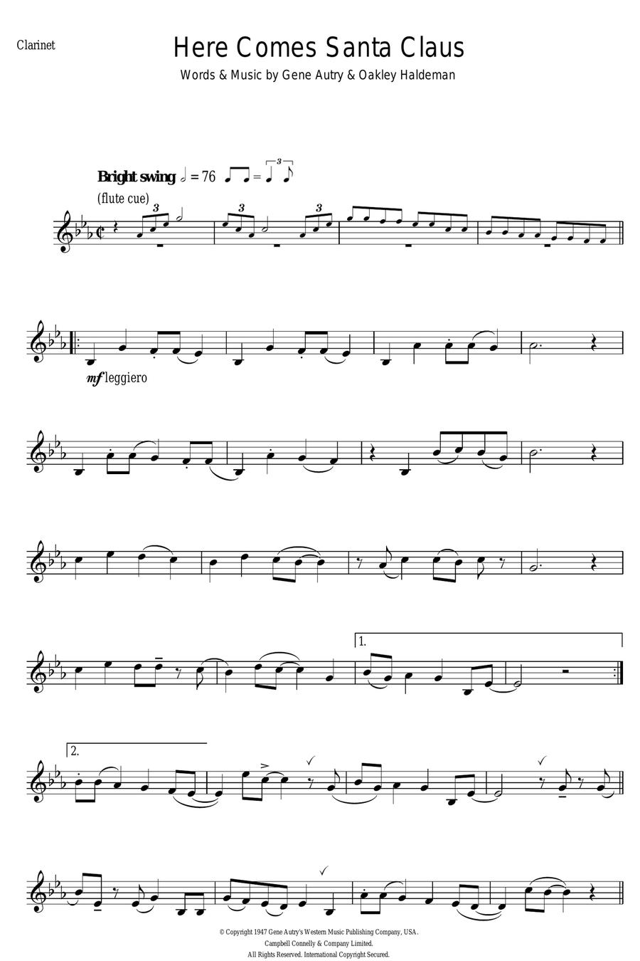 Here Comes Santa Claus (Right Down Santa Claus Lane) Clarinet Solo scores gallery preview page 1