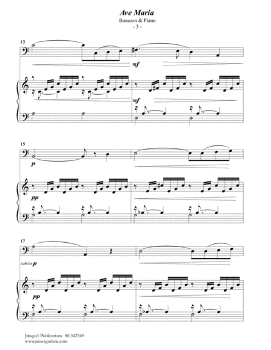 Bach-Gounod: Ave Maria for Bassoon & Piano Woodwind Duet scores gallery preview page 3