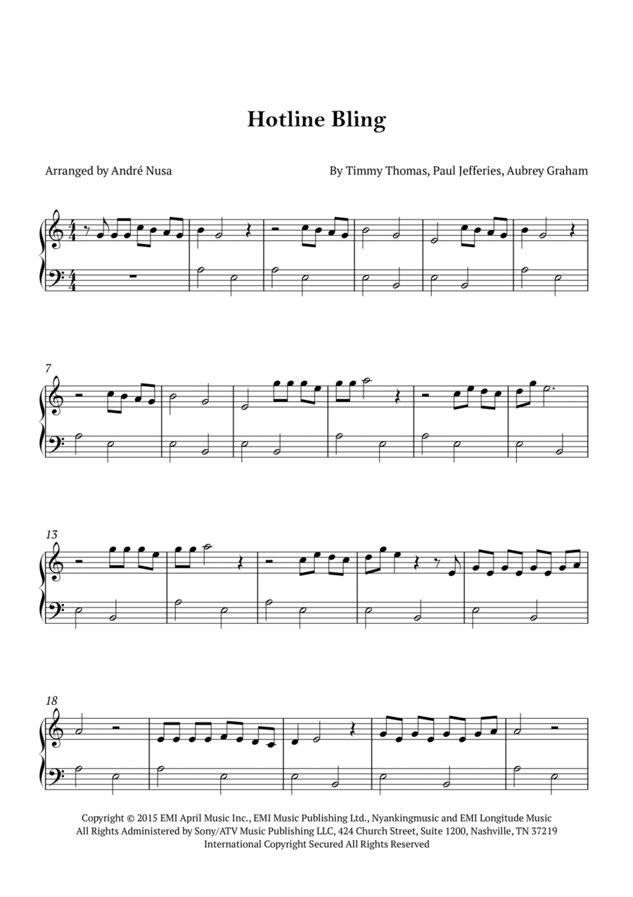 Hotline Bling Easy Piano scores gallery preview page 1