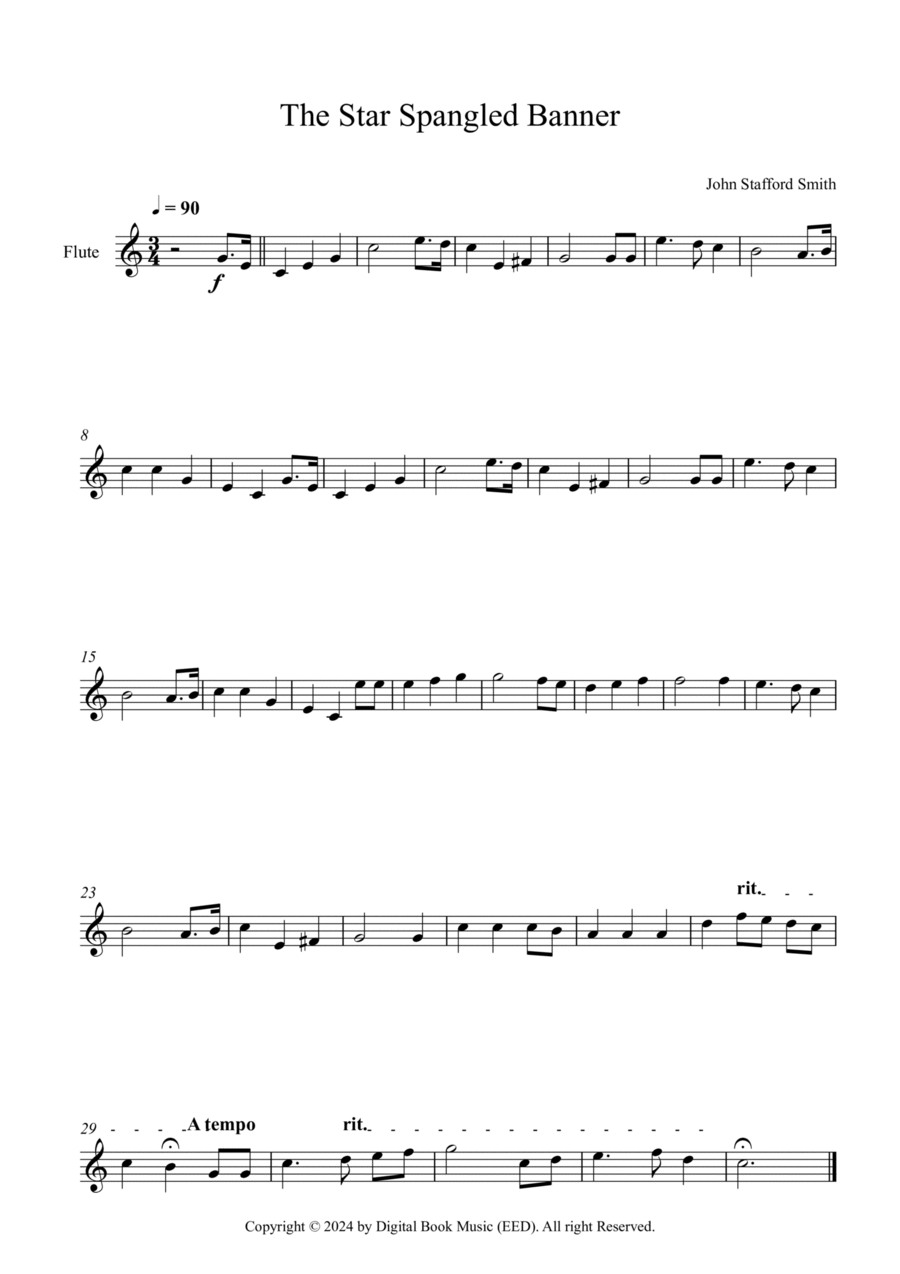 The Star Spangled Banner - John Stafford Smith (Flute) Flute Solo scores gallery preview page 1