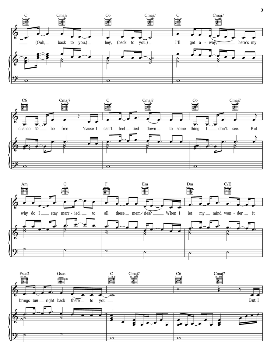 Back To You Piano, Vocal, Guitar scores gallery preview page 3