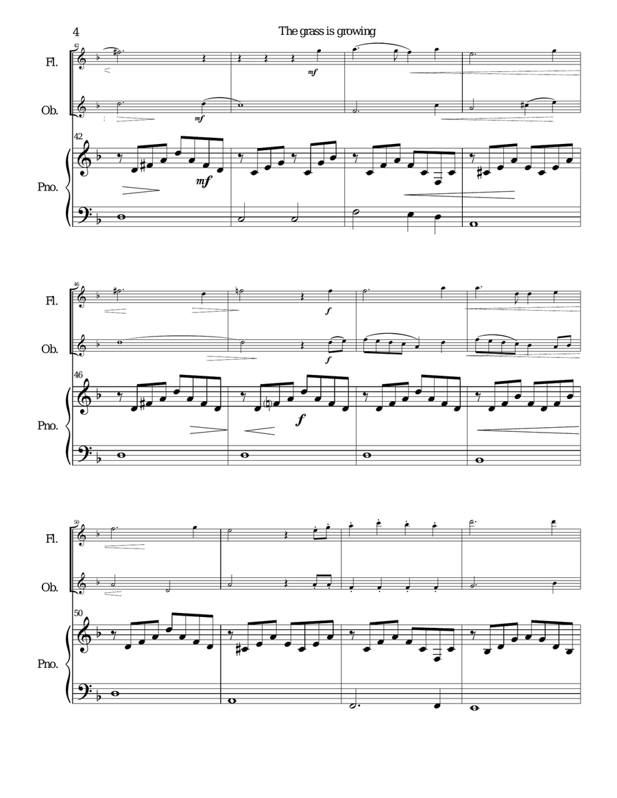 The Grass is growing in the field of ash for flute, oboe and piano Woodwind Duet scores gallery preview page 4