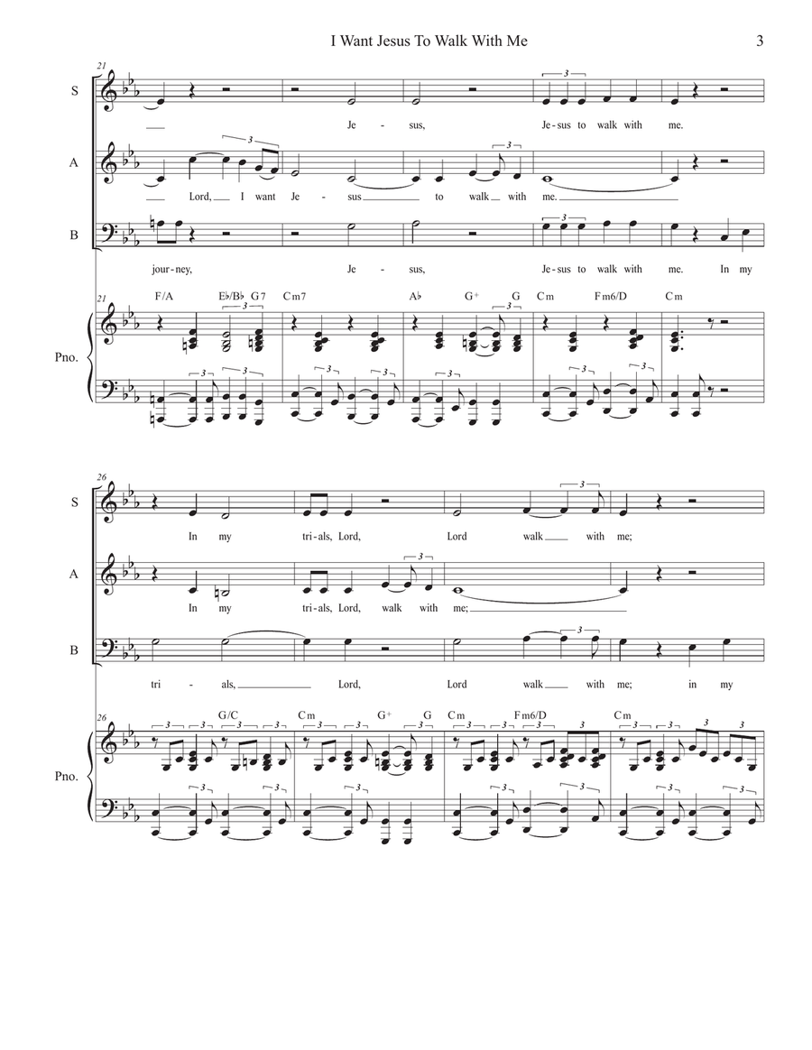 I Want Jesus To Walk With Me (SAB) 3-Part scores gallery preview page 3
