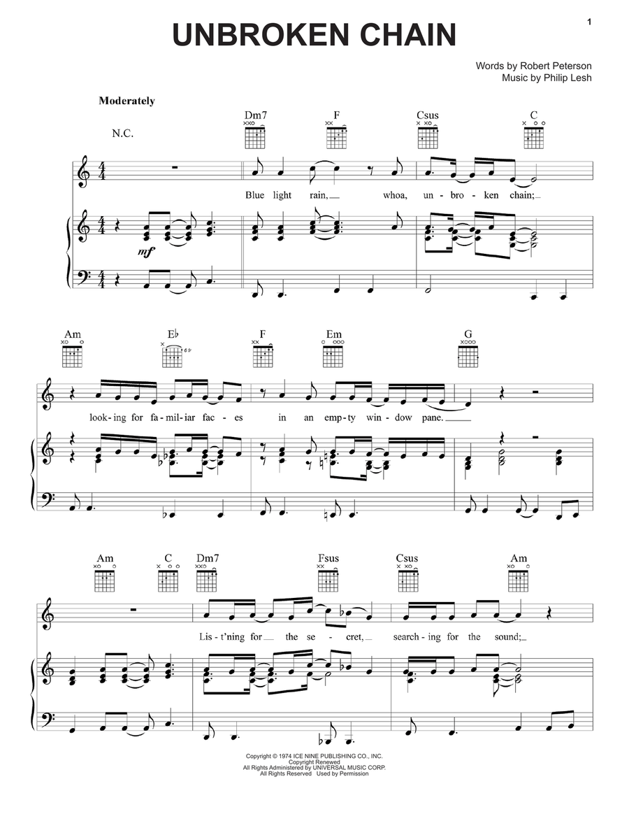 Unbroken Chain Piano, Vocal, Guitar scores gallery preview page 1