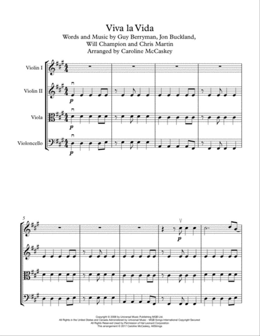 Viva La Vida String Quartet scores gallery preview page 2