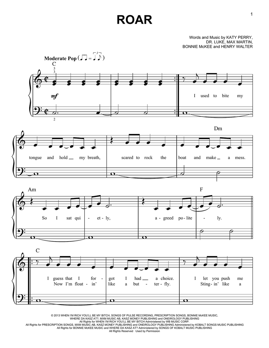 Roar Easy Piano scores gallery preview page 1
