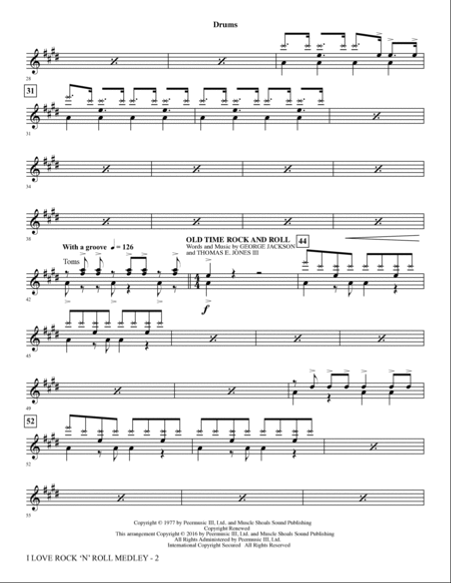 I Love Rock 'n' Roll Medley - Drum Set Choir scores gallery preview page 2