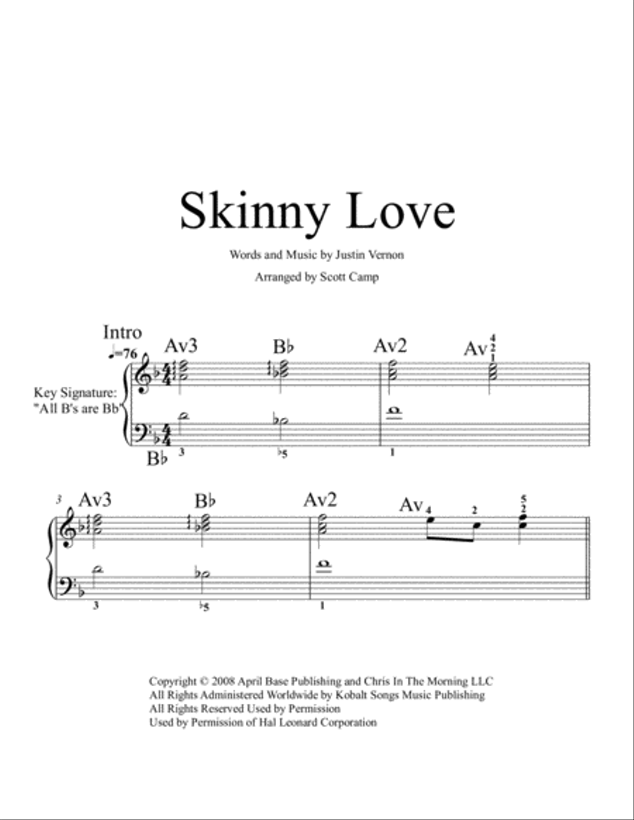 Skinny love piano shop cover