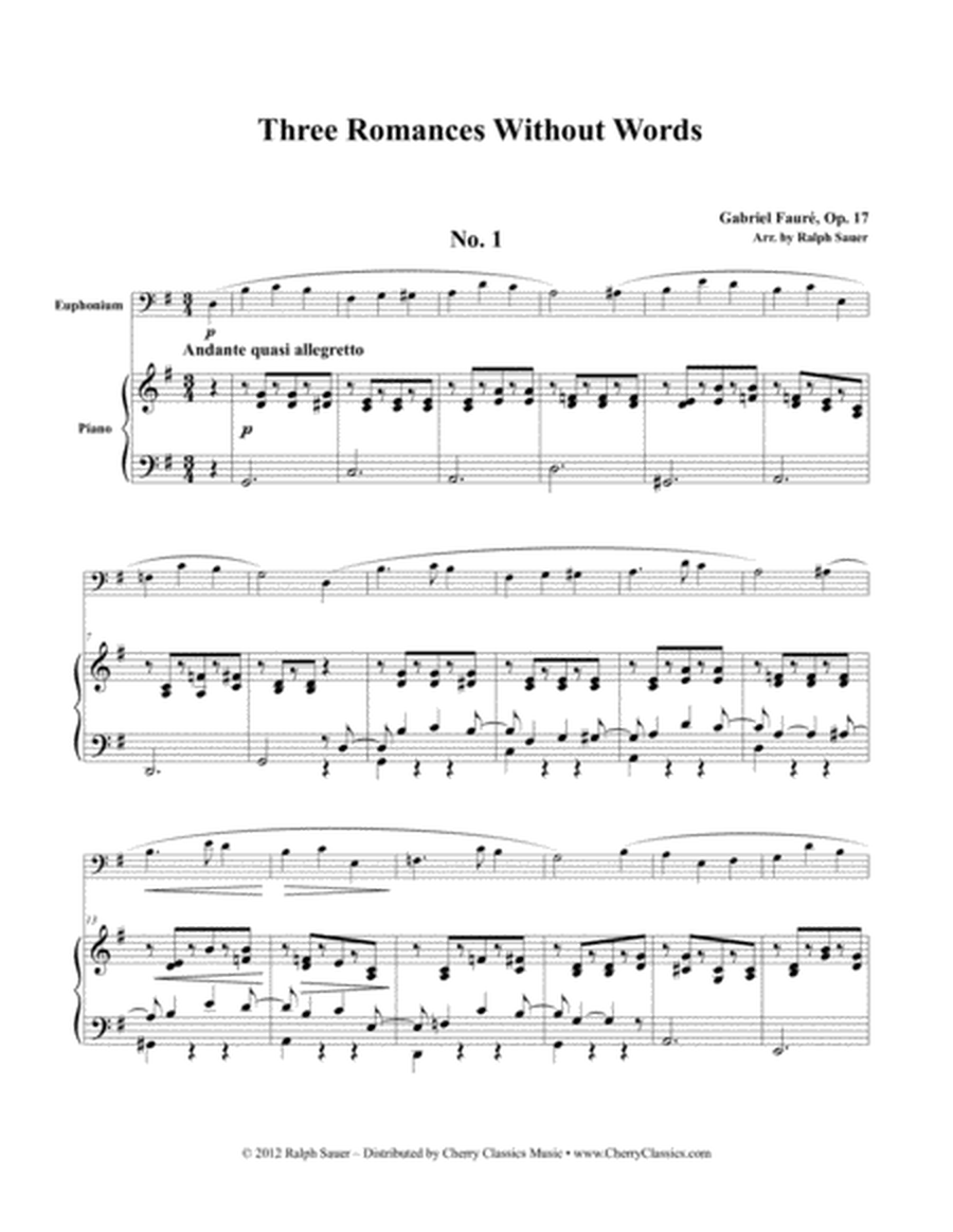 Three Romances Without Words, Op. 17 for Euphonium & Piano