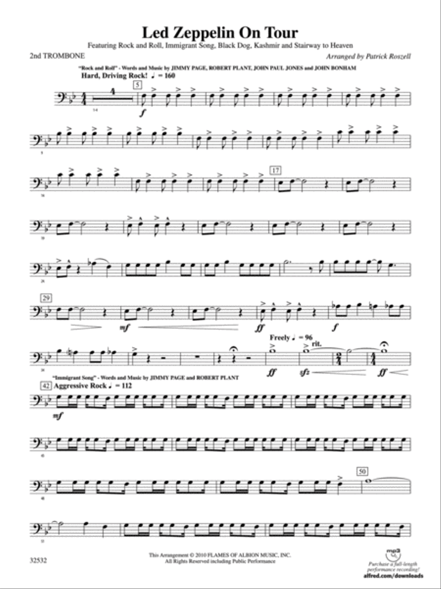 Led Zeppelin on Tour: 2nd Trombone Concert Band scores gallery preview page 1