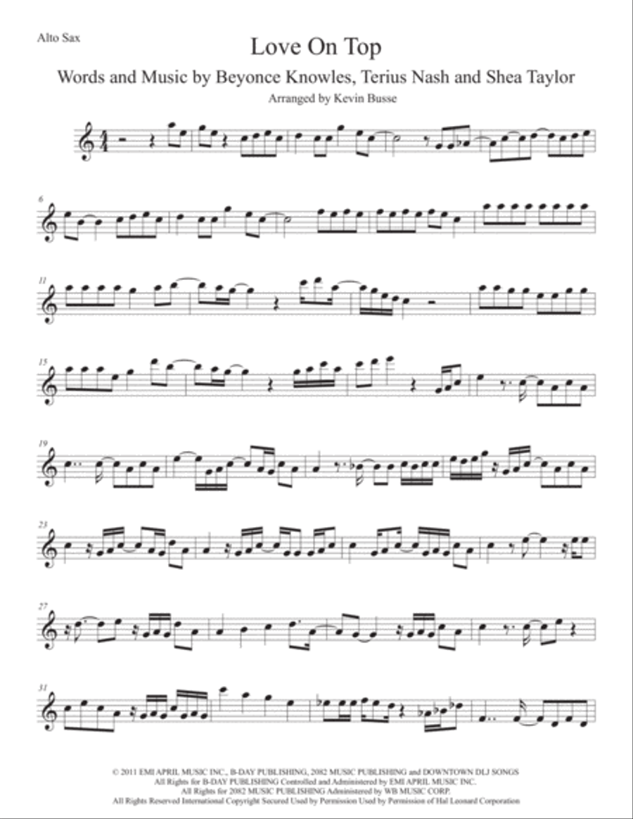Love On Top Love On Top Alto Saxophone scores gallery preview page 1