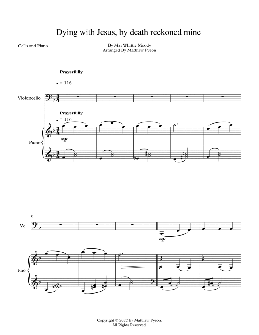 Dying with Jesus, by death reckoned mine Piano scores gallery preview page 1