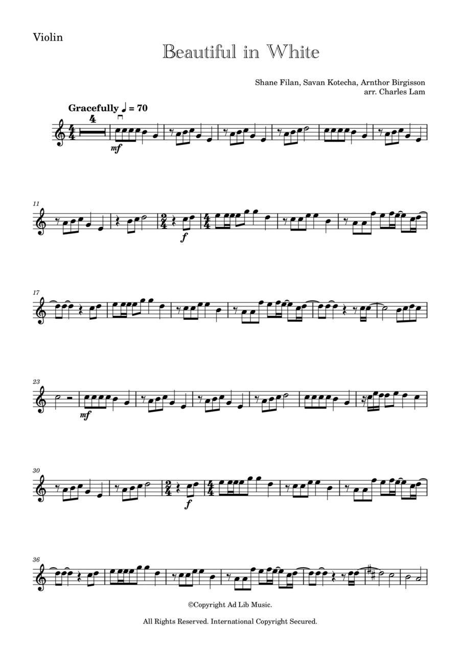 Beautiful In White Violin Solo scores gallery preview page 1