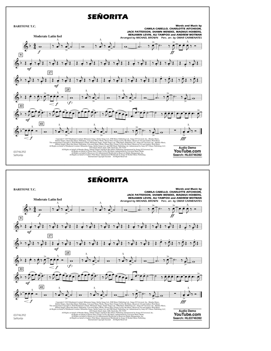 Se&#241;orita (arr. Carmenates and Brown) - Baritone T.C.