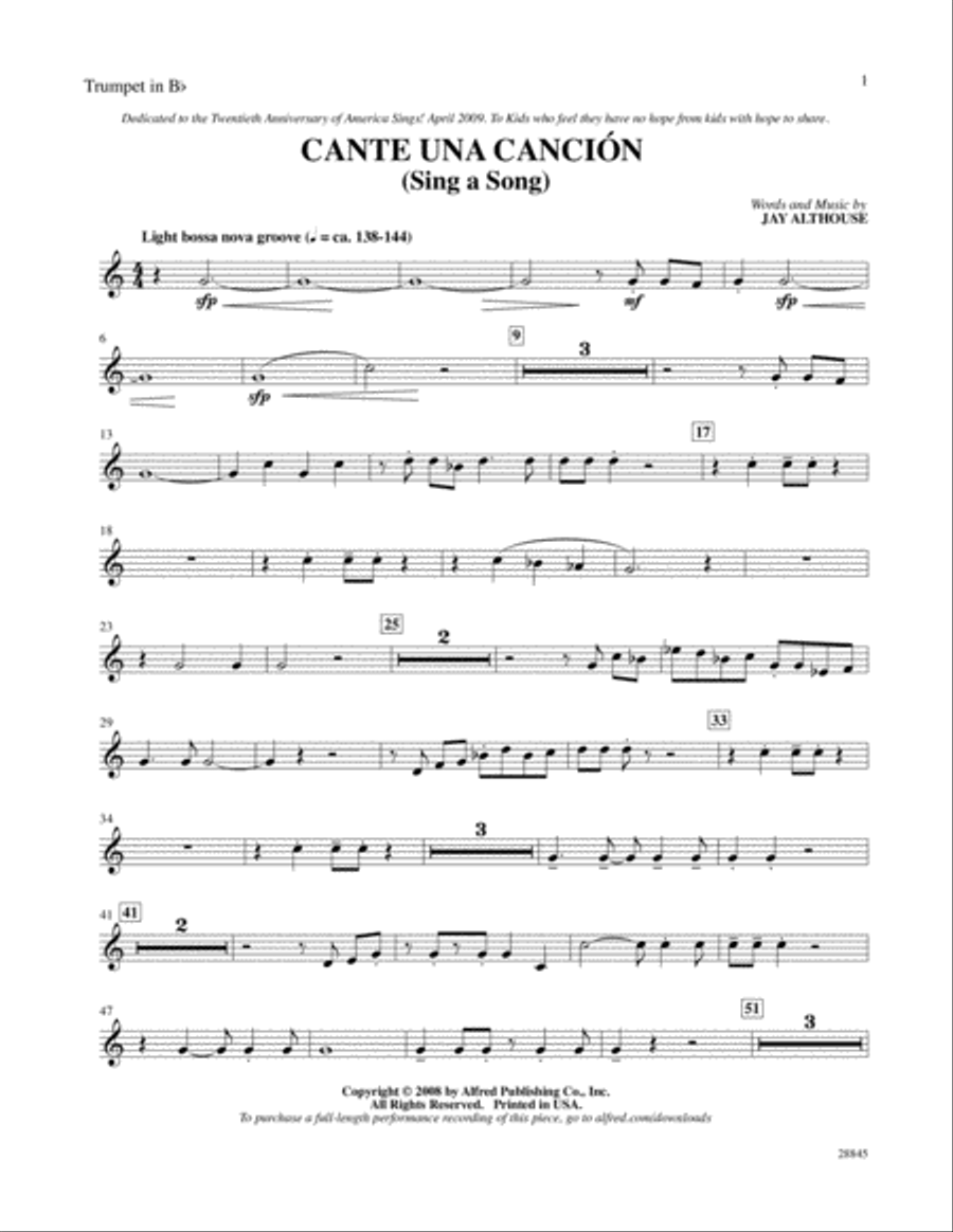 Cante una Cancion (Sing a Song): 1st B-flat Trumpet B-Flat Trumpet scores gallery preview page 1