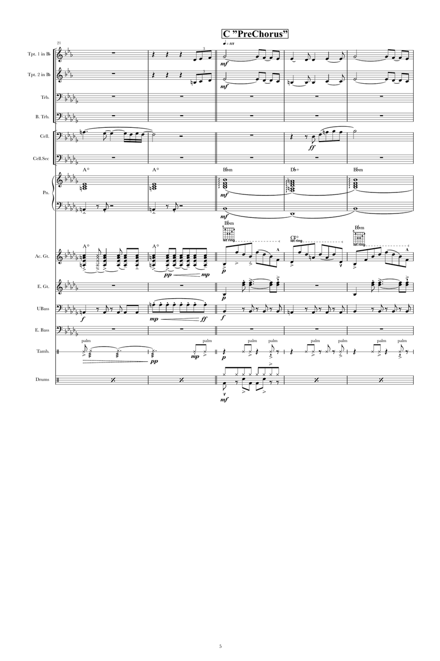 Bossa Bravado; Allegretto in Bb Minor; for 3 cellos & Jazz Ensemble Jazz Ensemble scores gallery preview page 5