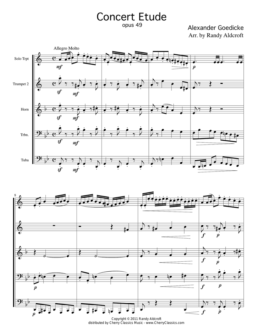 Concert Etude op. 49 for Solo Trumpet in Brass Quintet Brass Quintet scores gallery preview page 1
