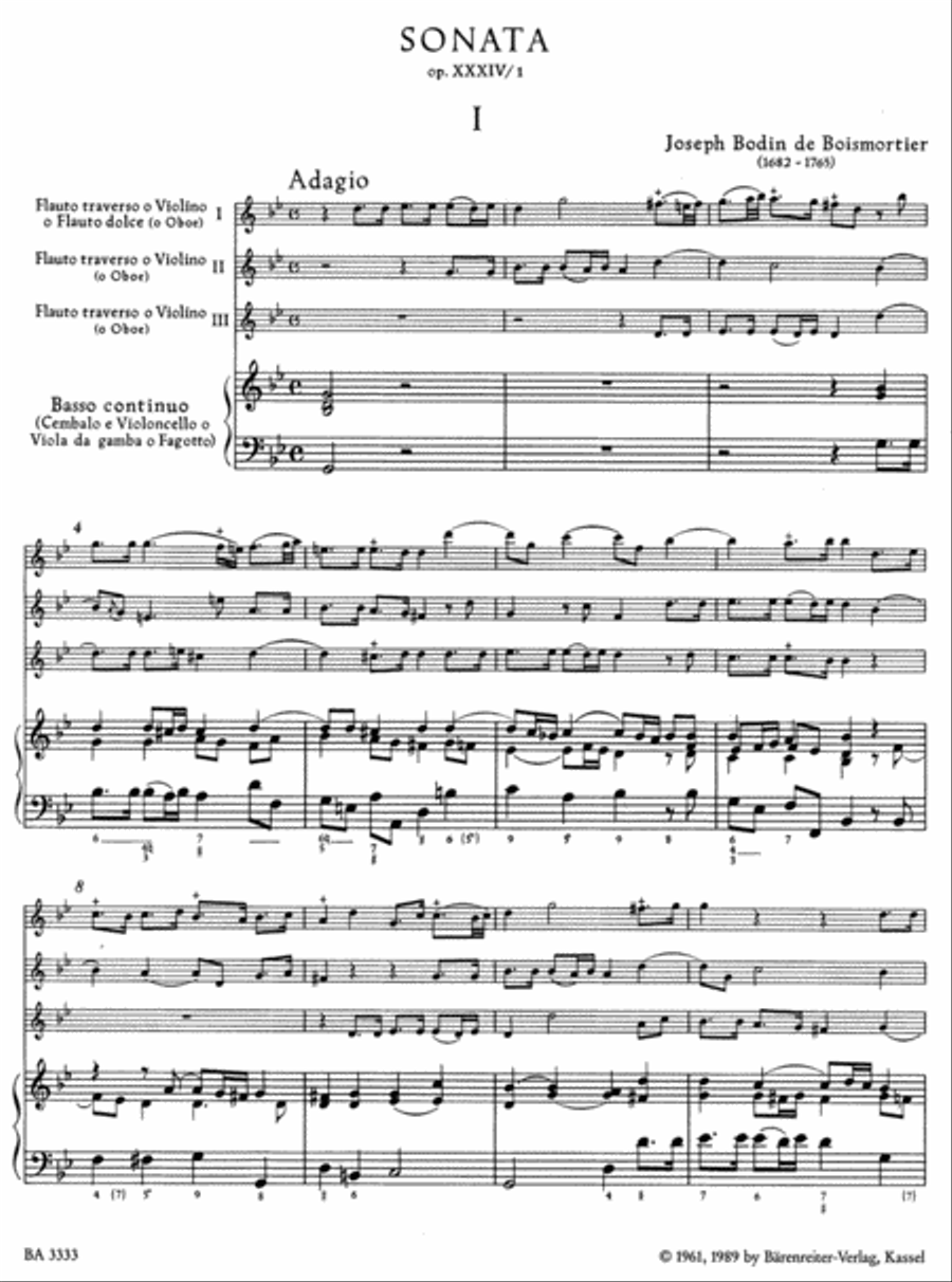 Sonata for three Flutes (Oboes, Violins) and Basso continuo g minor op. 34/1 Flute scores gallery preview page 2
