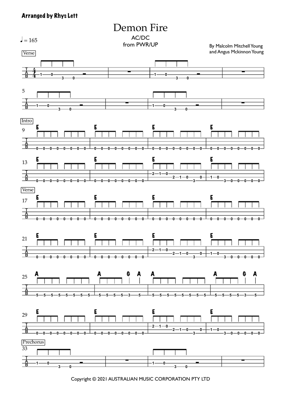 Demon Fire Demon Fire Guitar Tablature scores gallery preview page 1