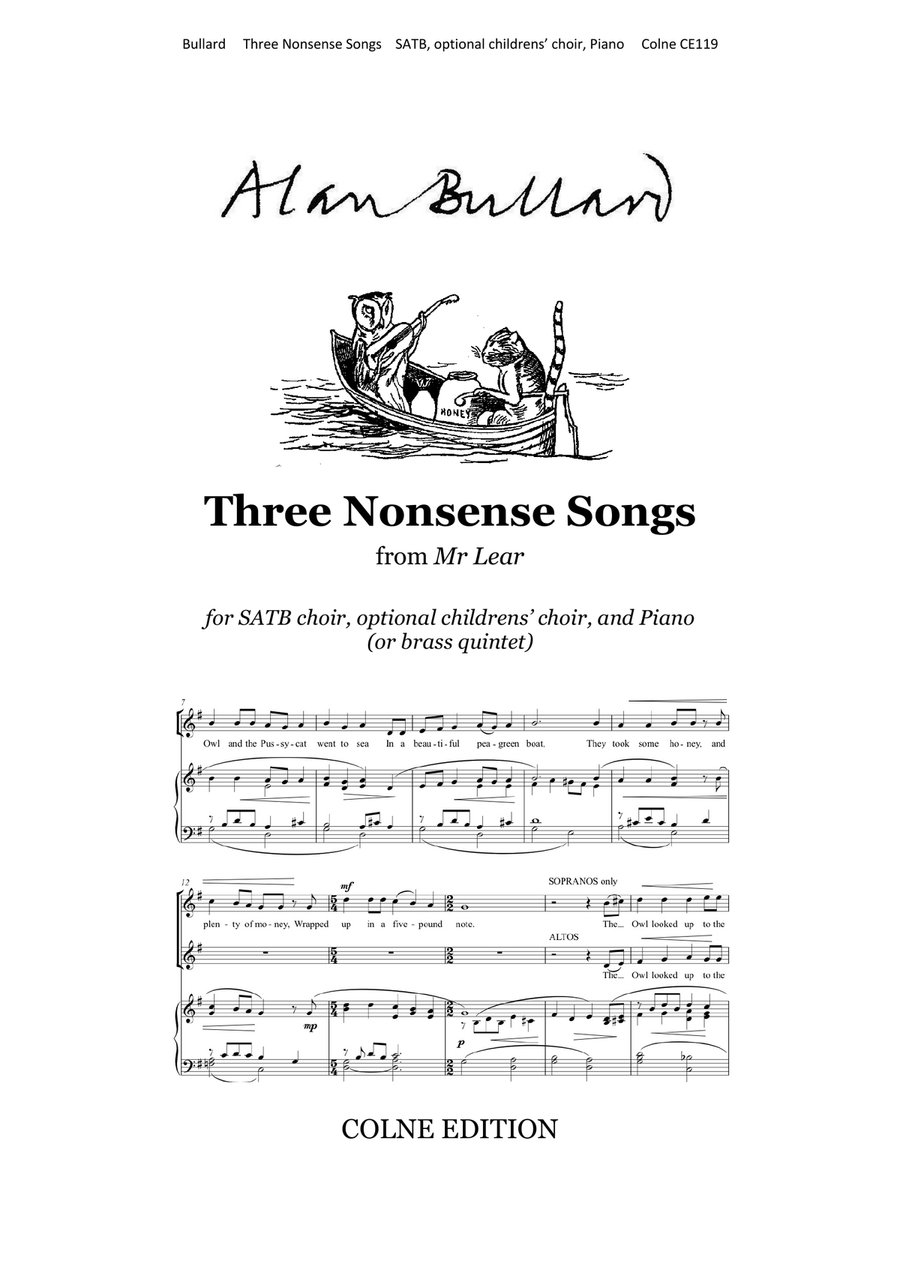 Three Nonsense Songs (SATB and optional childrens' choir) 4-Part scores gallery preview page 1