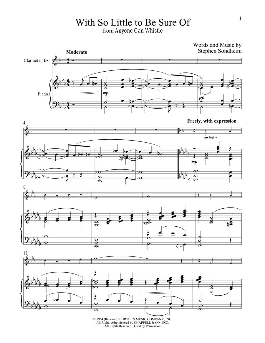 With So Little To Be Sure Of (from Anyone Can Whistle) Clarinet Solo scores gallery preview page 1