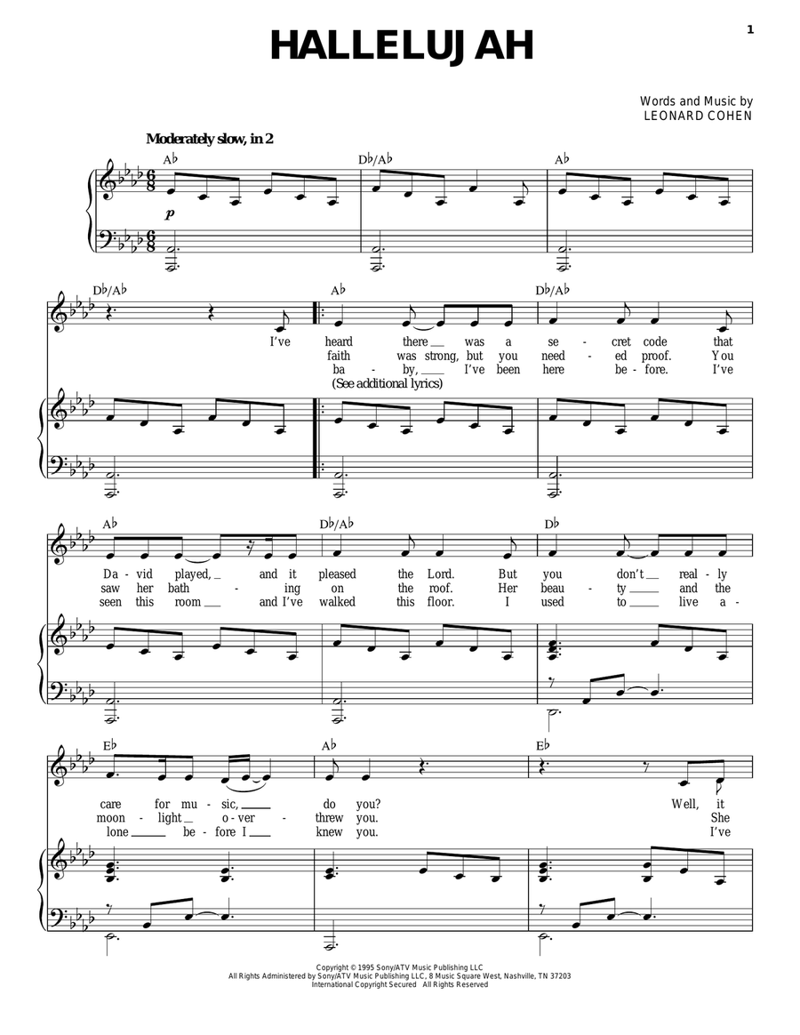 Hallelujah Piano, Vocal scores gallery preview page 1