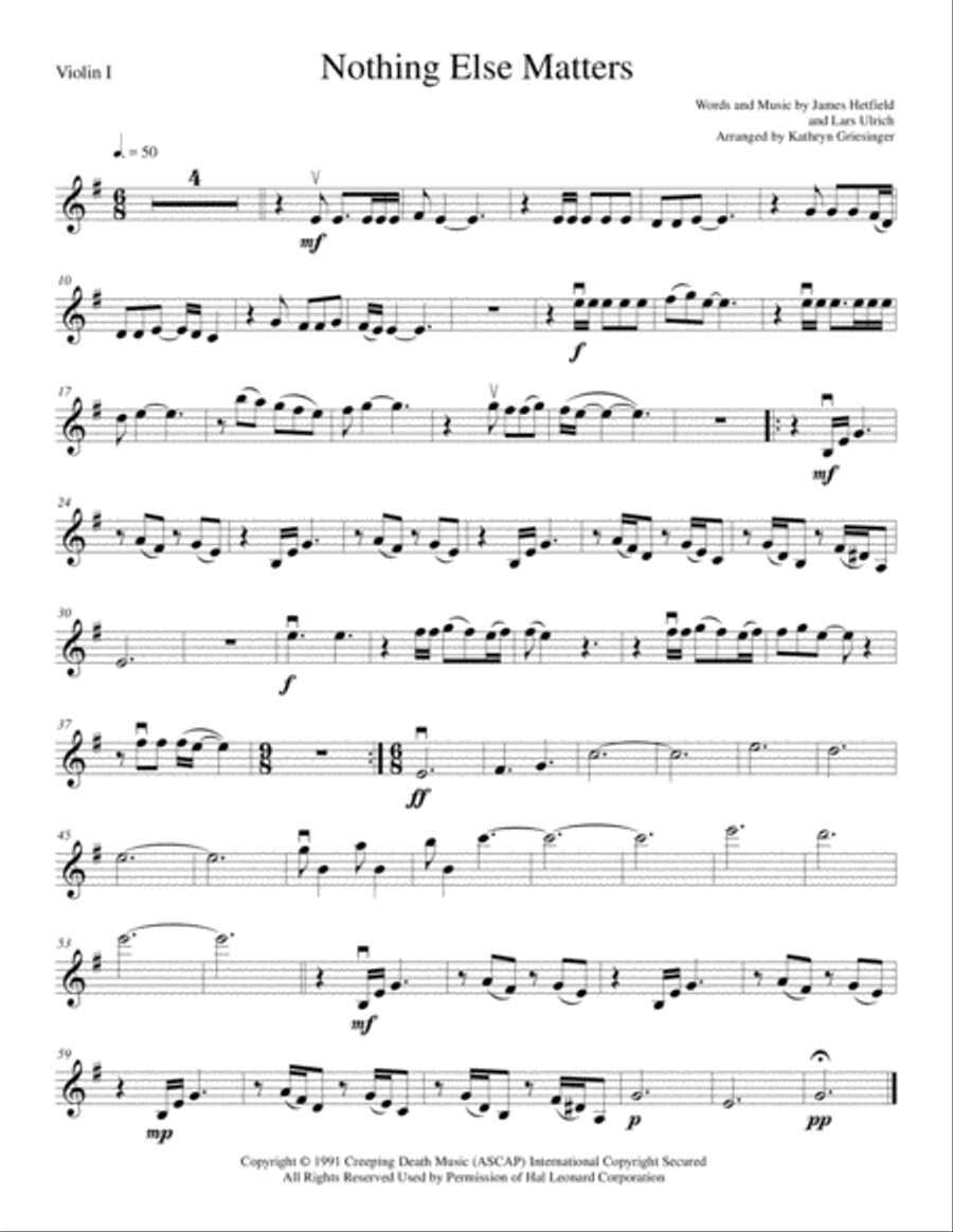 Nothing Else Matters String Quartet scores gallery preview page 1