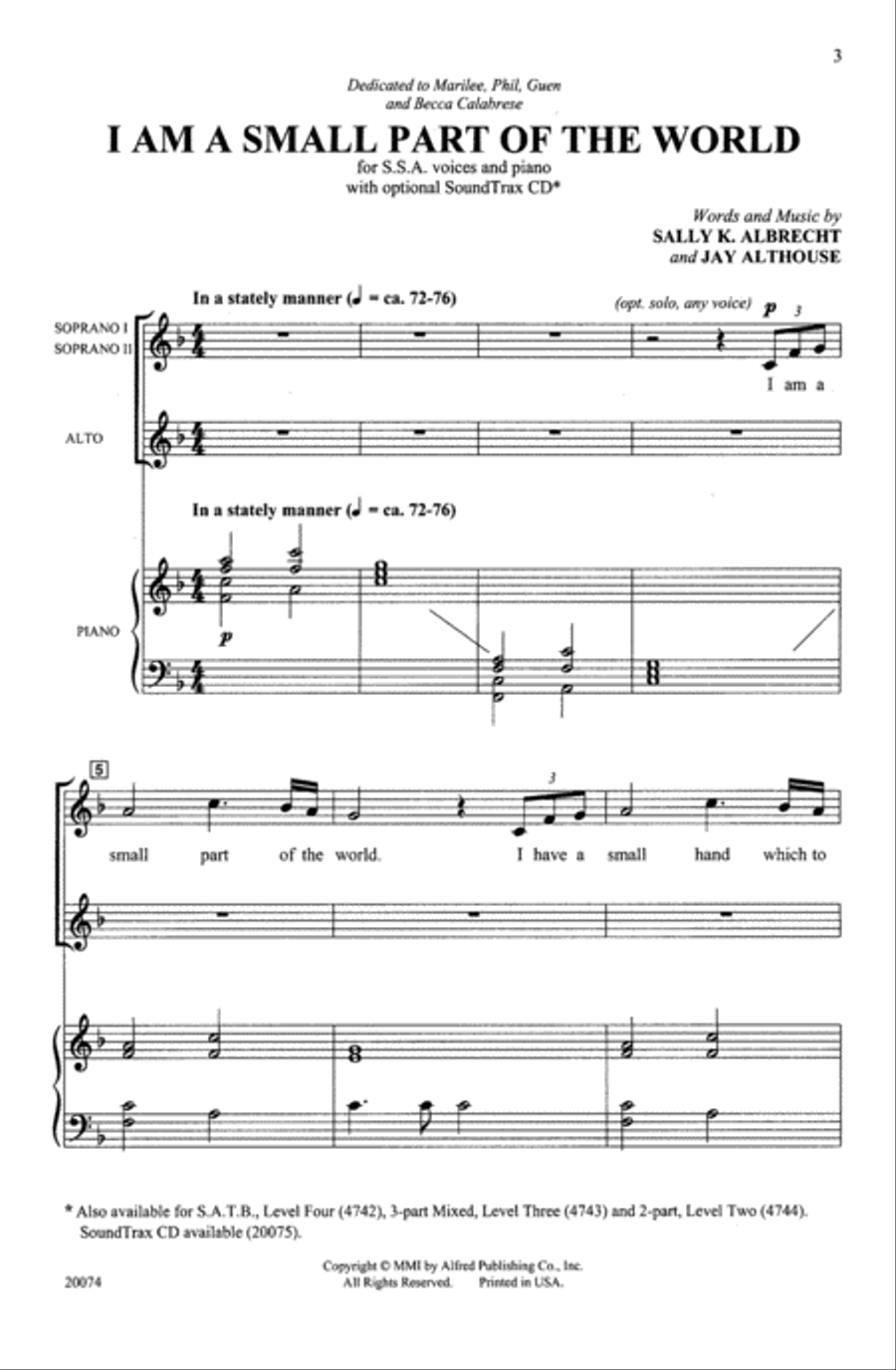 I Am a Small Part of the World Choir scores gallery preview page 1