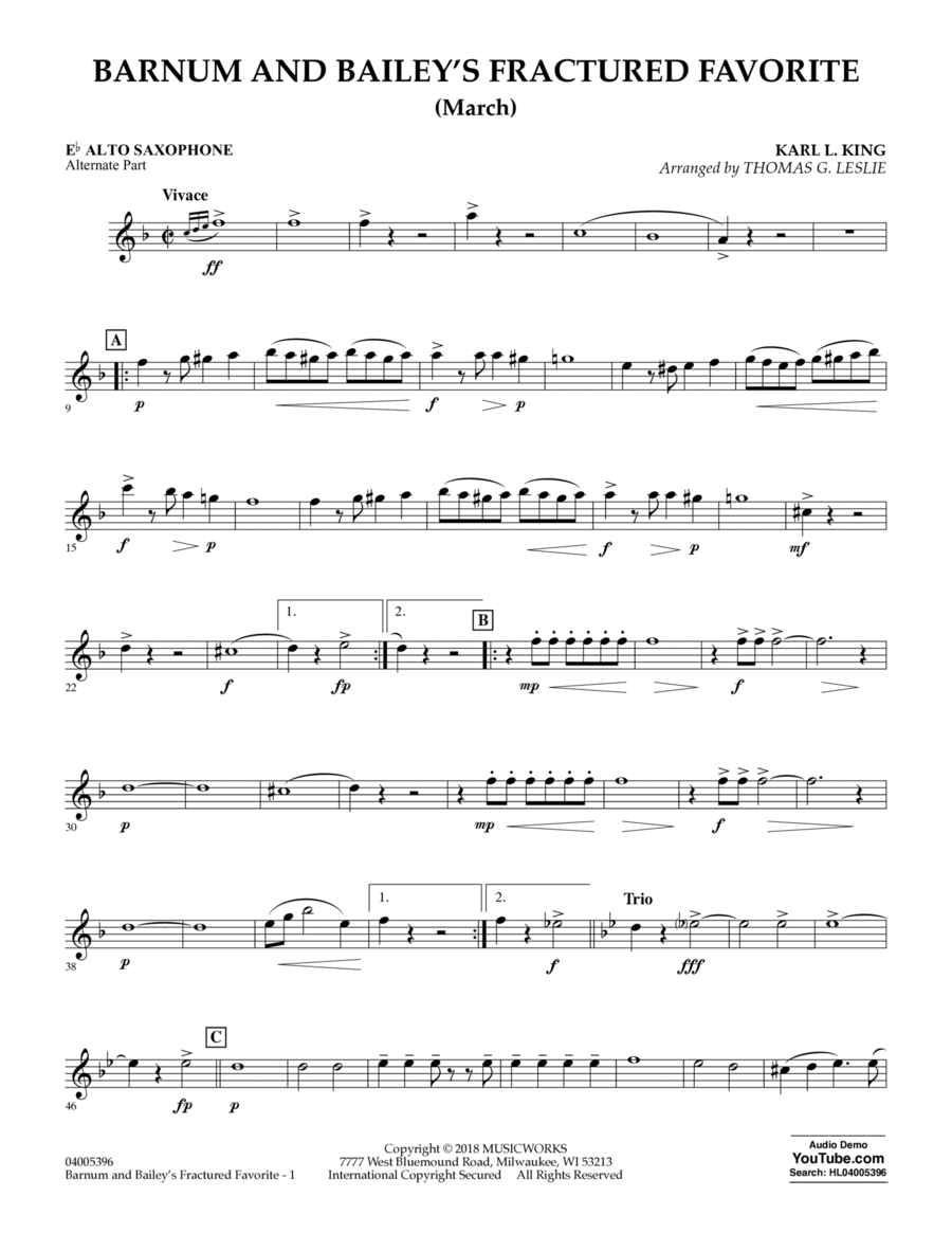 Barnum and Bailey's Fractured Favorite - Alternate Alto Sax Alto Saxophone scores gallery preview page 1