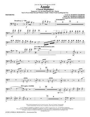 Book cover for Annie (Choral Highlights) (arr. Roger Emerson) - Trombone