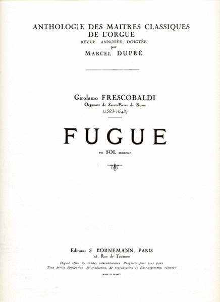 Fugue In G Minor (maitres Classiques No.16) (organ)