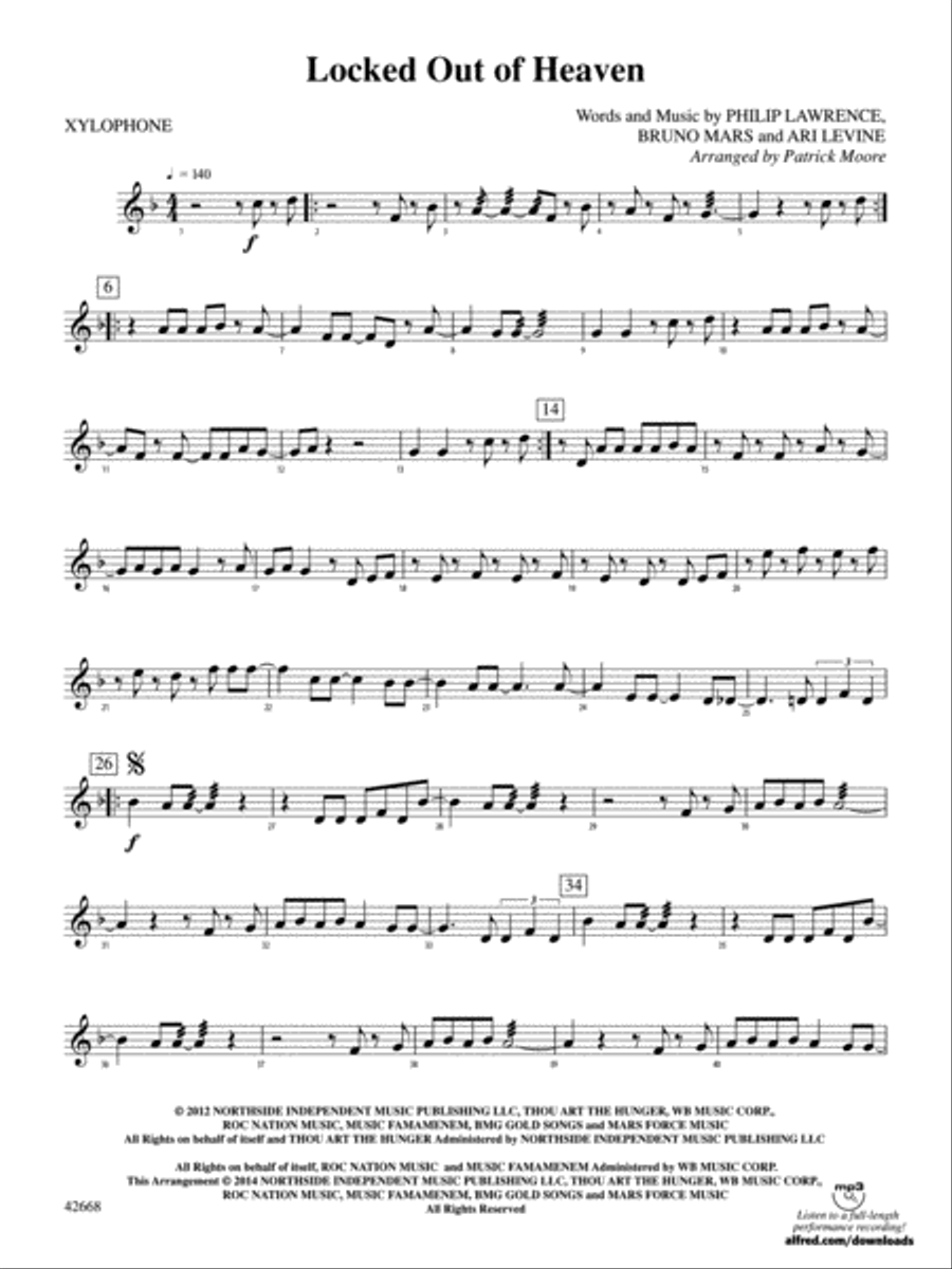 Locked Out of Heaven: Xylophone Percussion Ensemble scores gallery preview page 1