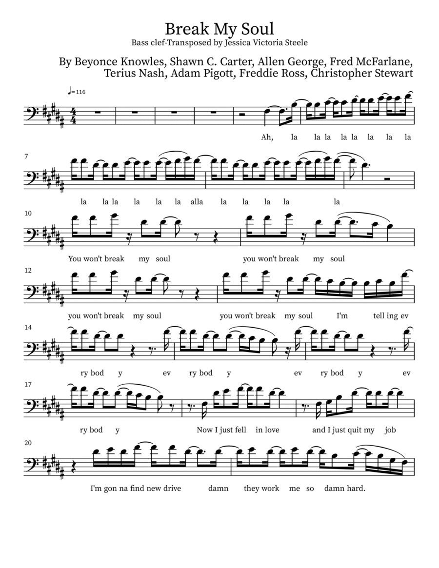 Break My Soul Cello Solo scores gallery preview page 1