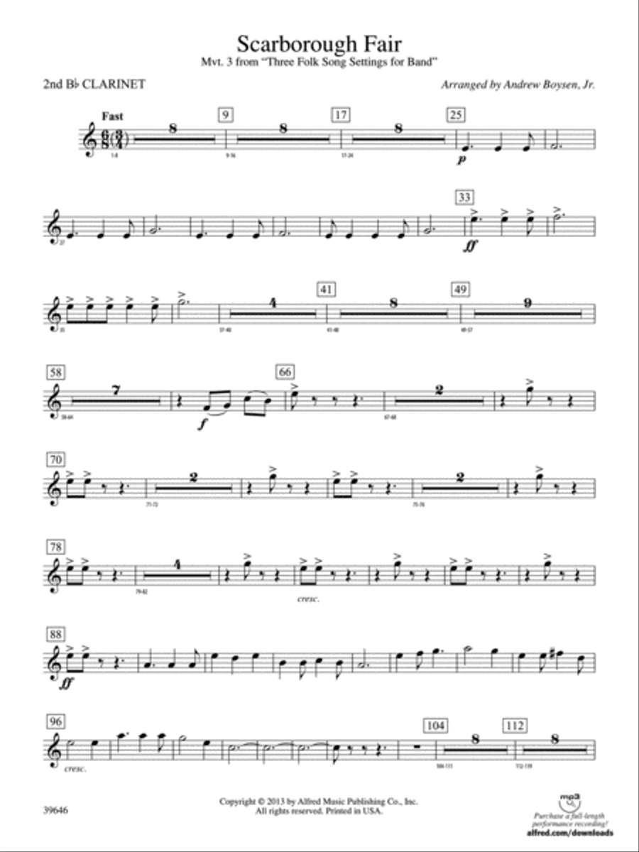 Scarborough Fair: 2nd B-flat Clarinet Concert Band scores gallery preview page 1