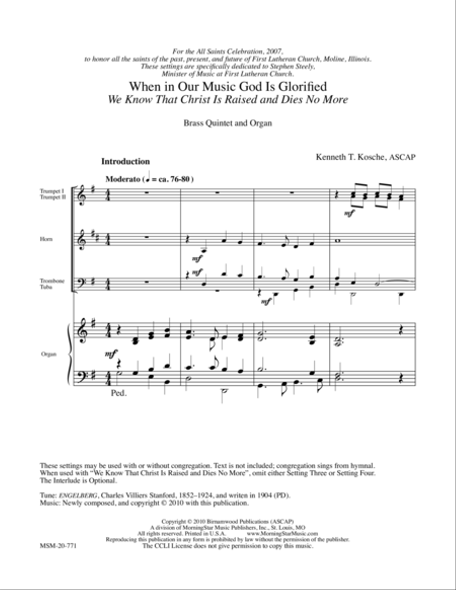 When in Our Music God Is Glorified We Know That Christ Is Raised and Dies No More Choir scores gallery preview page 1
