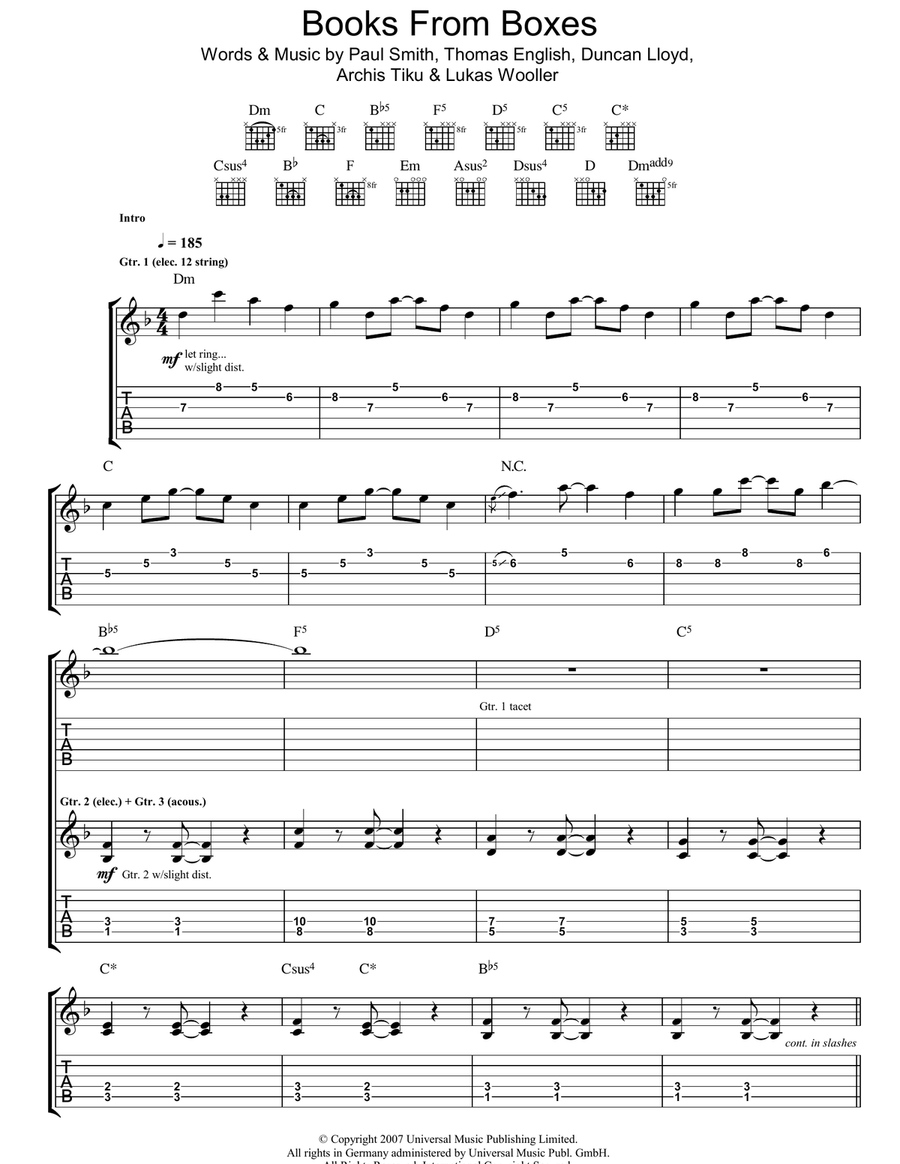 Books From Boxes Guitar Tablature scores gallery preview page 1