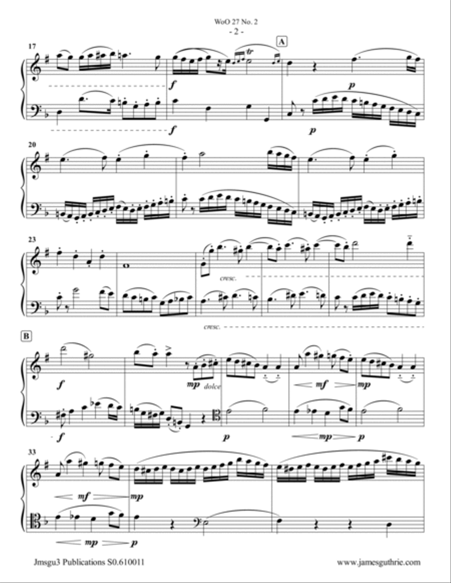 Beethoven: Duet WoO 27 No. 2 for Tenor Sax & Cello Tenor Saxophone scores gallery preview page 2