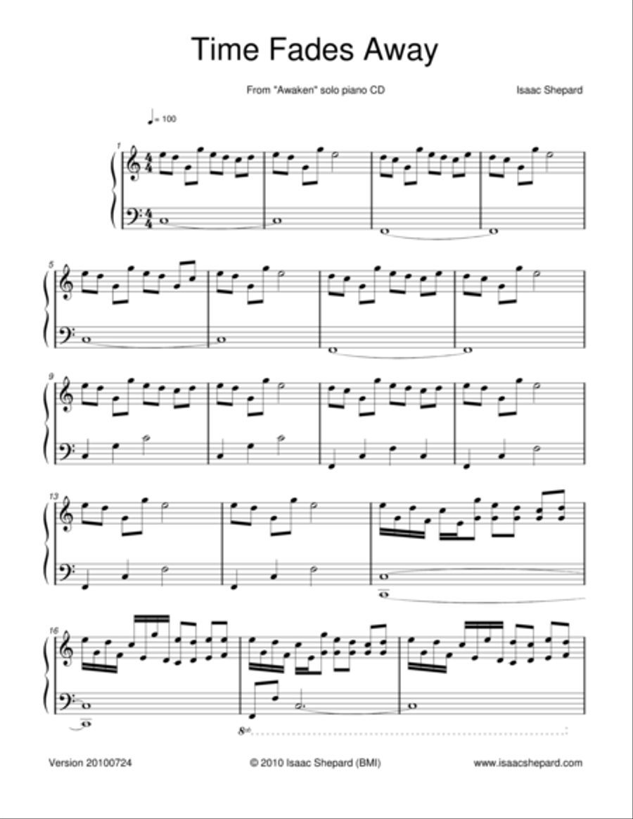 Time Fades Away Piano Solo scores gallery preview page 1