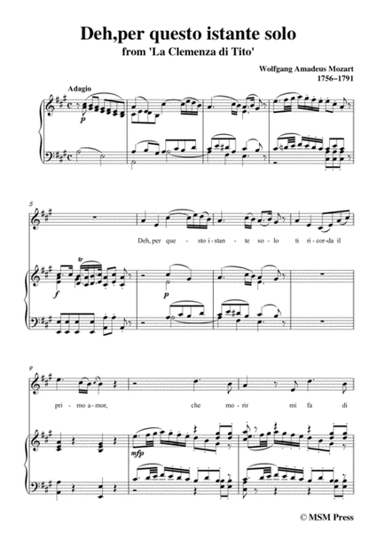 Mozart-Deh,per questo istante solo,from 'La Clemenza di Tito',in A Major,for Voice and Piano image number null