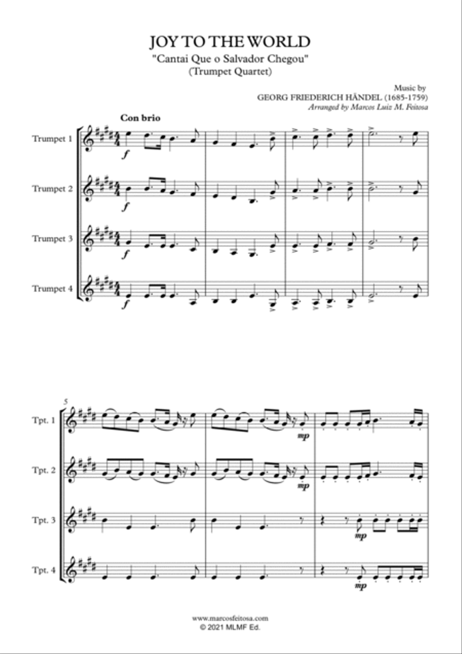 Joy To The World (Cantai Que o Salvador Chegou) - Trumpet Quartet Brass Ensemble scores gallery preview page 3