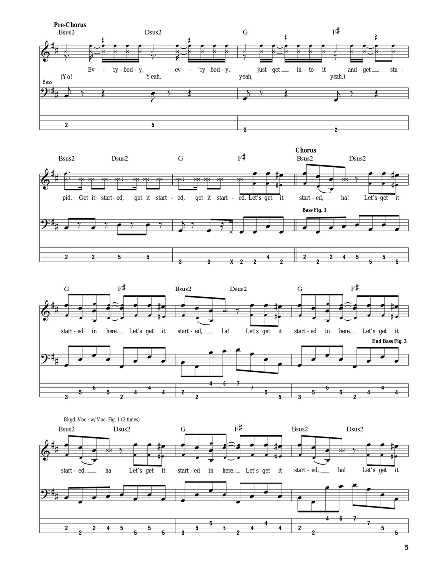 Let's Get It Started Bass Guitar Tablature scores gallery preview page 5