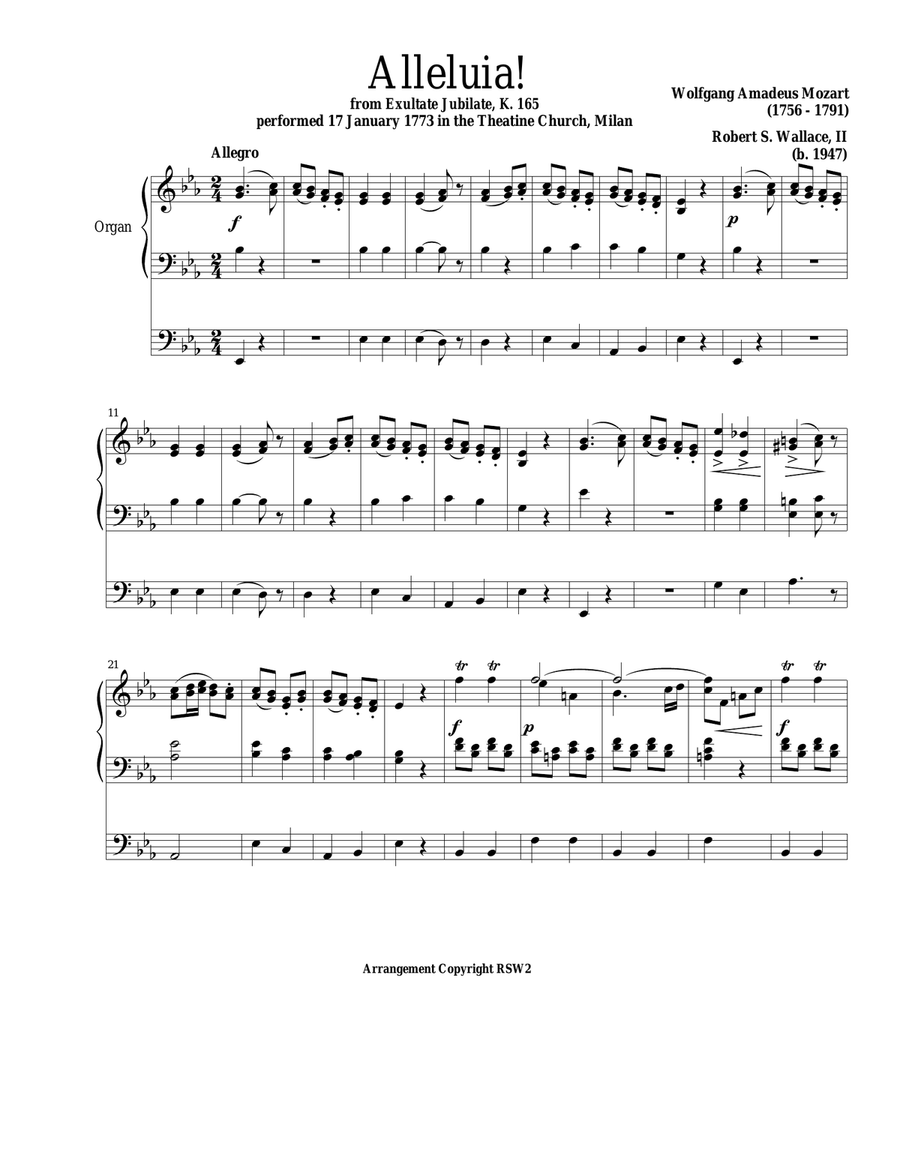 Alleluia (Exultate Jubilate, K.165) Alleluia (Exultate Jubilate, K.165) Organ Solo scores gallery preview page 1