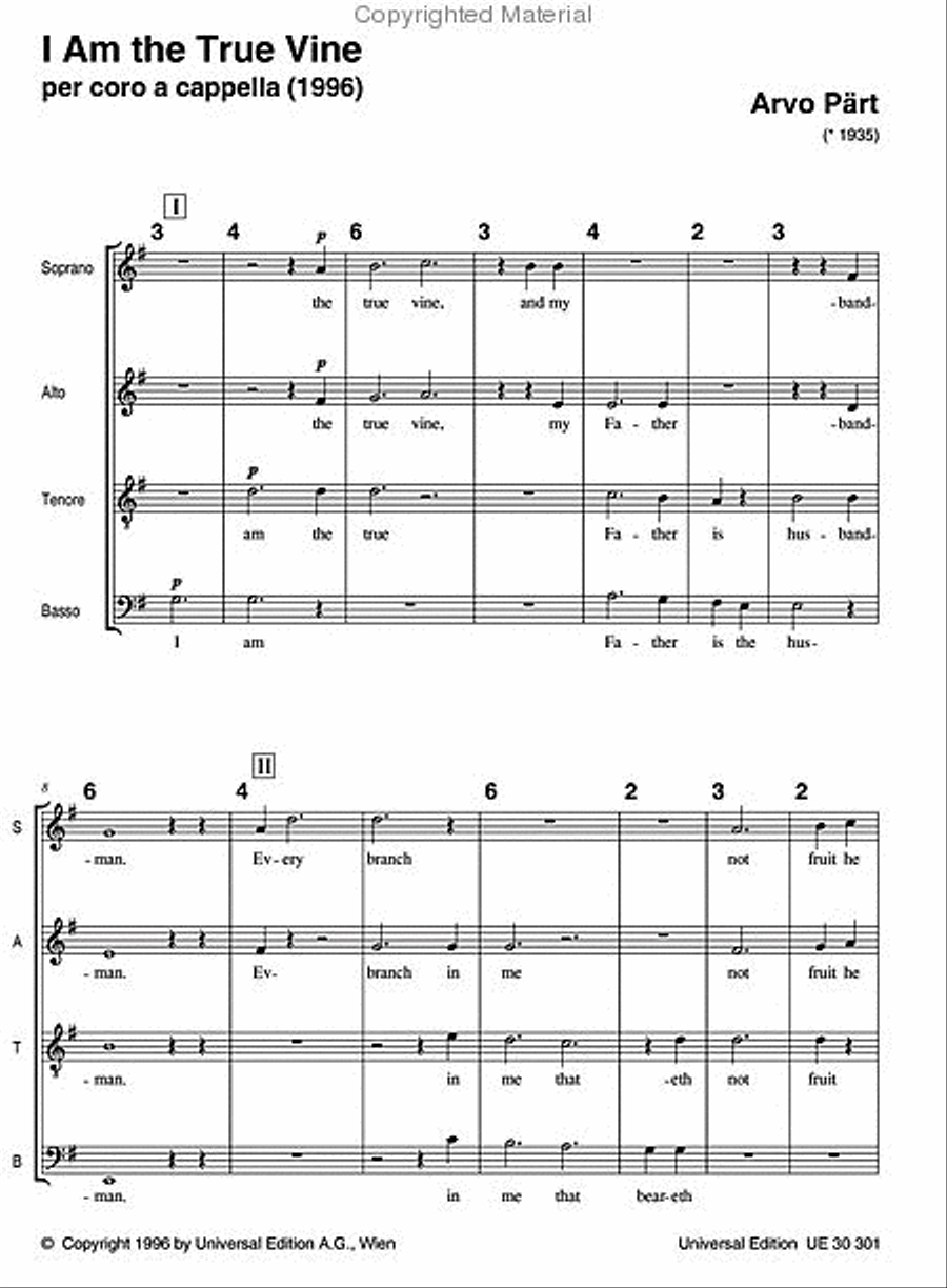I Am the True Vine 4-Part scores gallery preview page 2