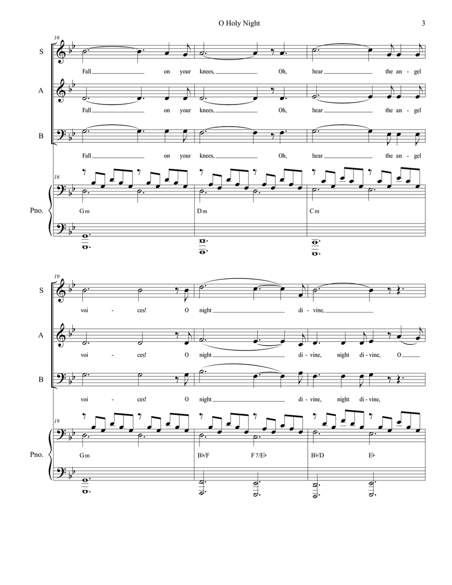 O Holy Night (for SAB - Medium/Low Key) 3-Part scores gallery preview page 4