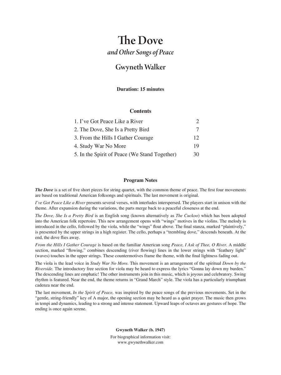 The Dove and Other Songs of Peace (Additional Full Score)