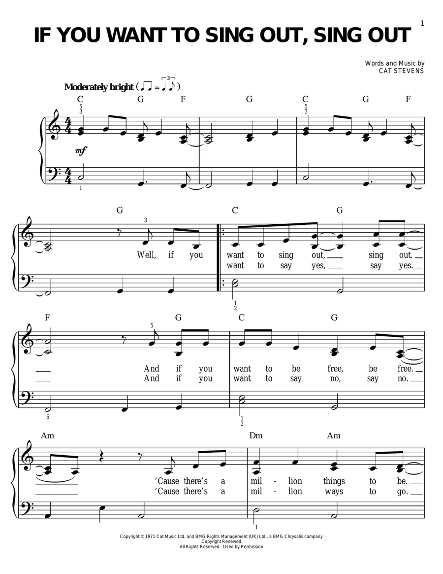 If You Want To Sing Out, Sing Out Easy Piano scores gallery preview page 1