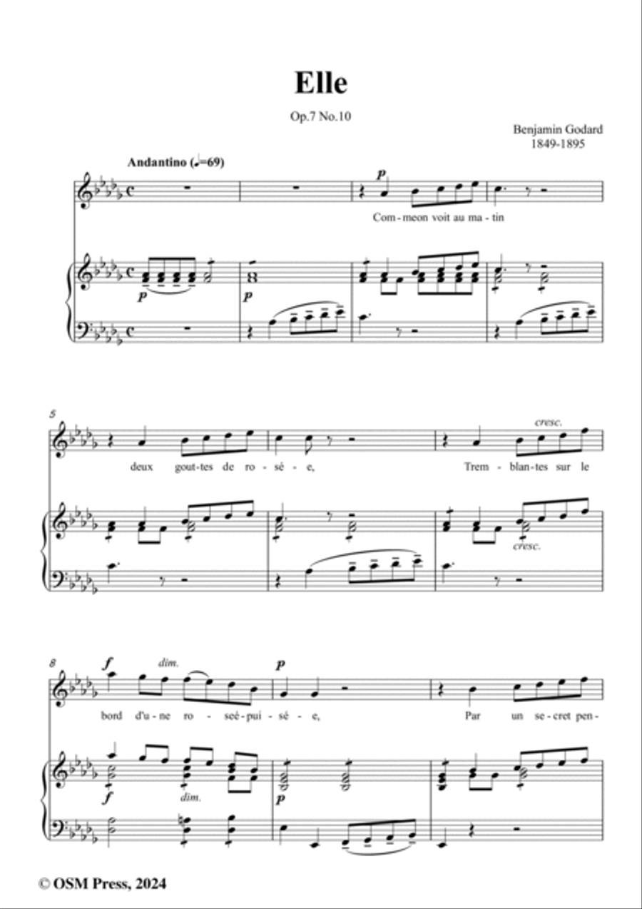 B. Godard-Elle,Op.7 No.10,from '12 Morceaux pour chant et piano,Op.7',in D flat Major Voice scores gallery preview page 2