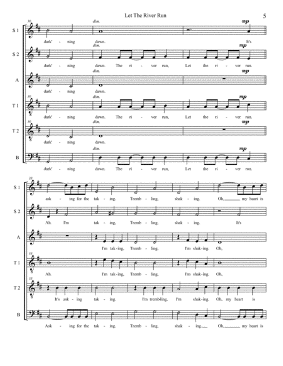 Let The River Run 4-Part scores gallery preview page 5