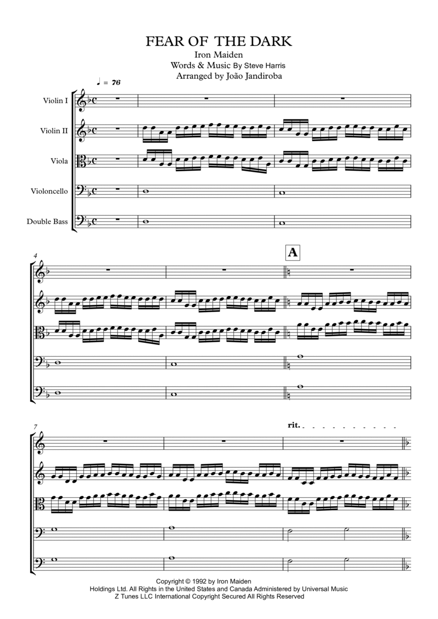 Fear Of The Dark Fear Of The Dark String Quintet scores gallery preview page 1