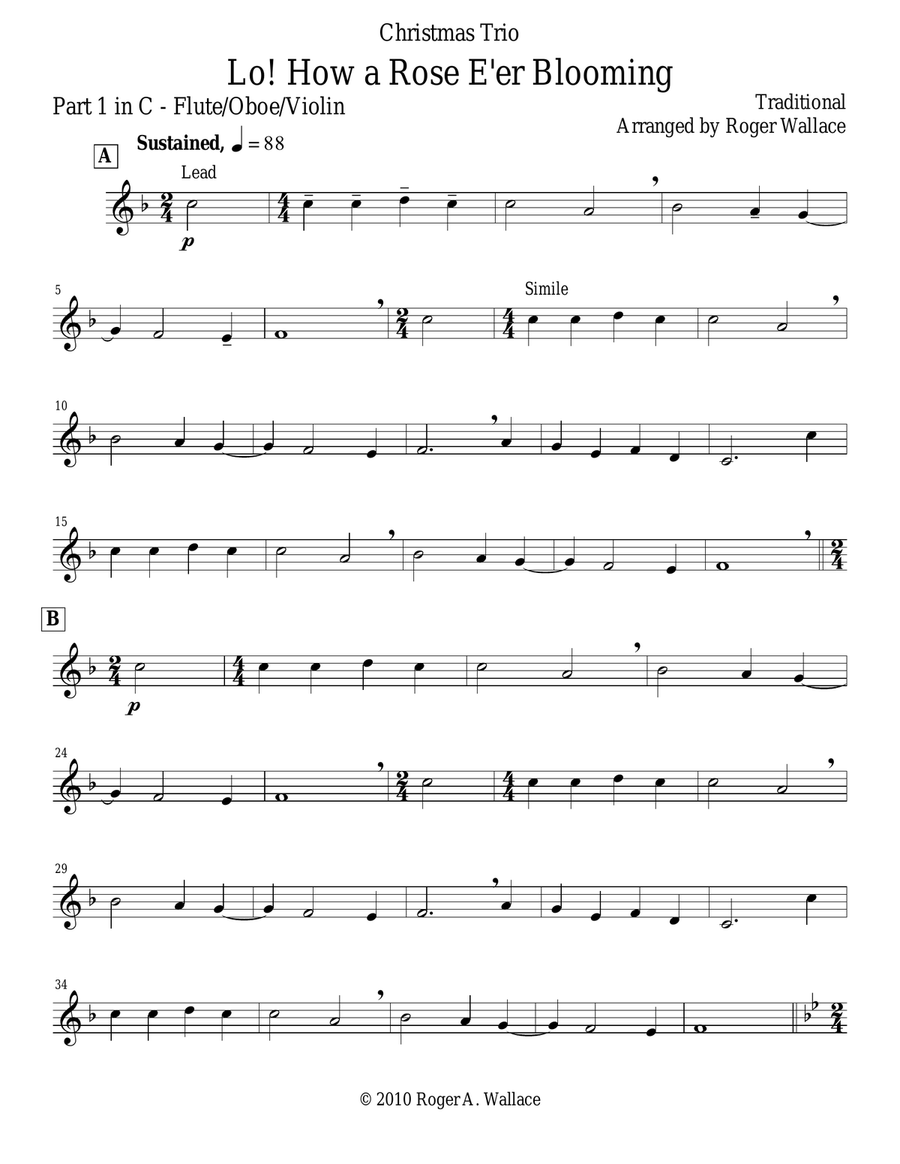 Lo! How a Rose E'er Blooming (Brass Trio) Brass Trio scores gallery preview page 6